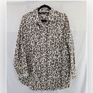 Chico's black, Tan & Cream Leopard Print Button Down Tunic Shirt 12